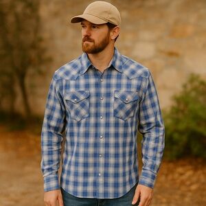 Classic Western Blue‎ Plaid Pearl Snap Shirt Men’s XXL Cowboy Rodeo Style